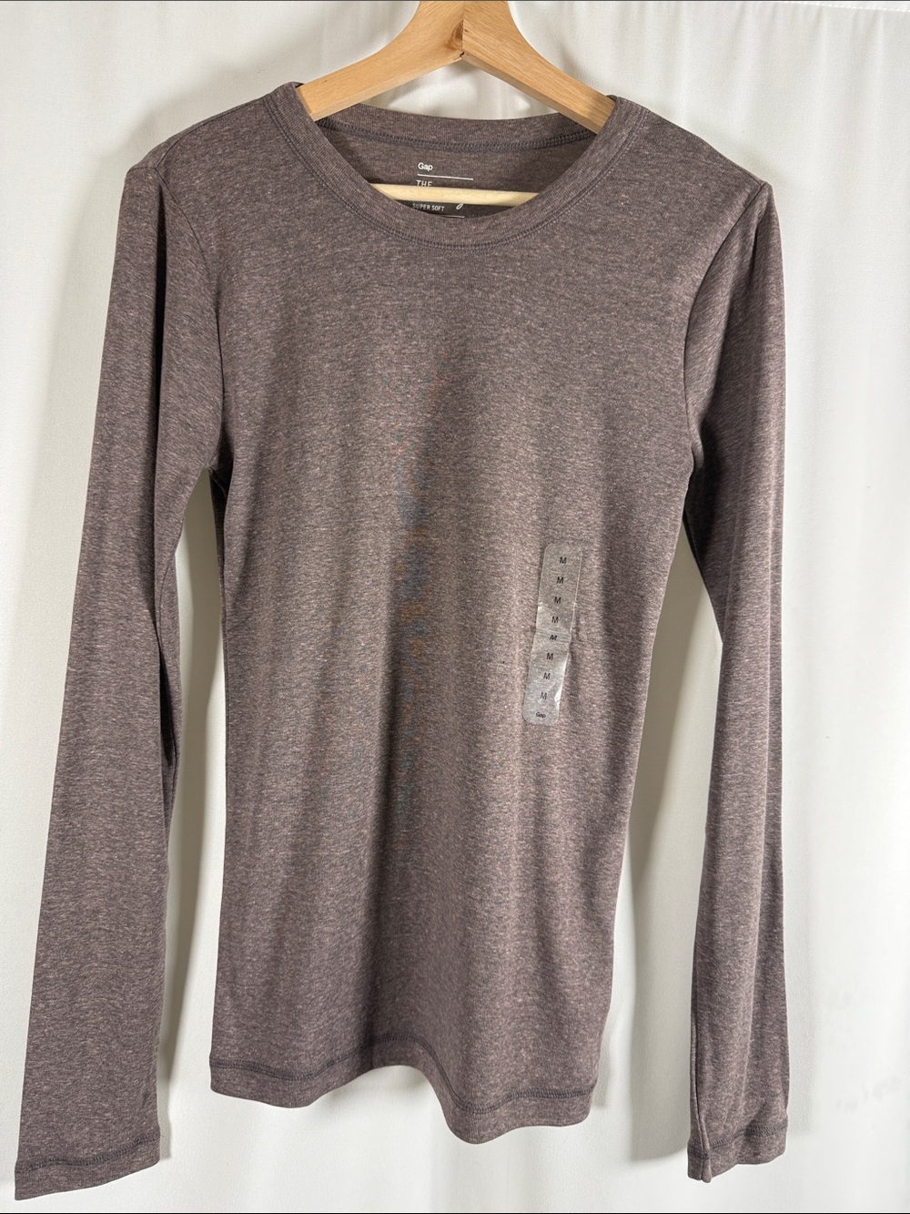 GAP Brown Heather Long Sleeve Crewneck Top